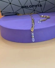 Chaînette pour lunettes dorée, ornée de perles