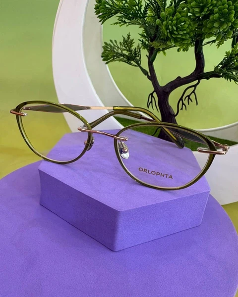 Monture ORLOPHTA ronde métal olive, autre angle